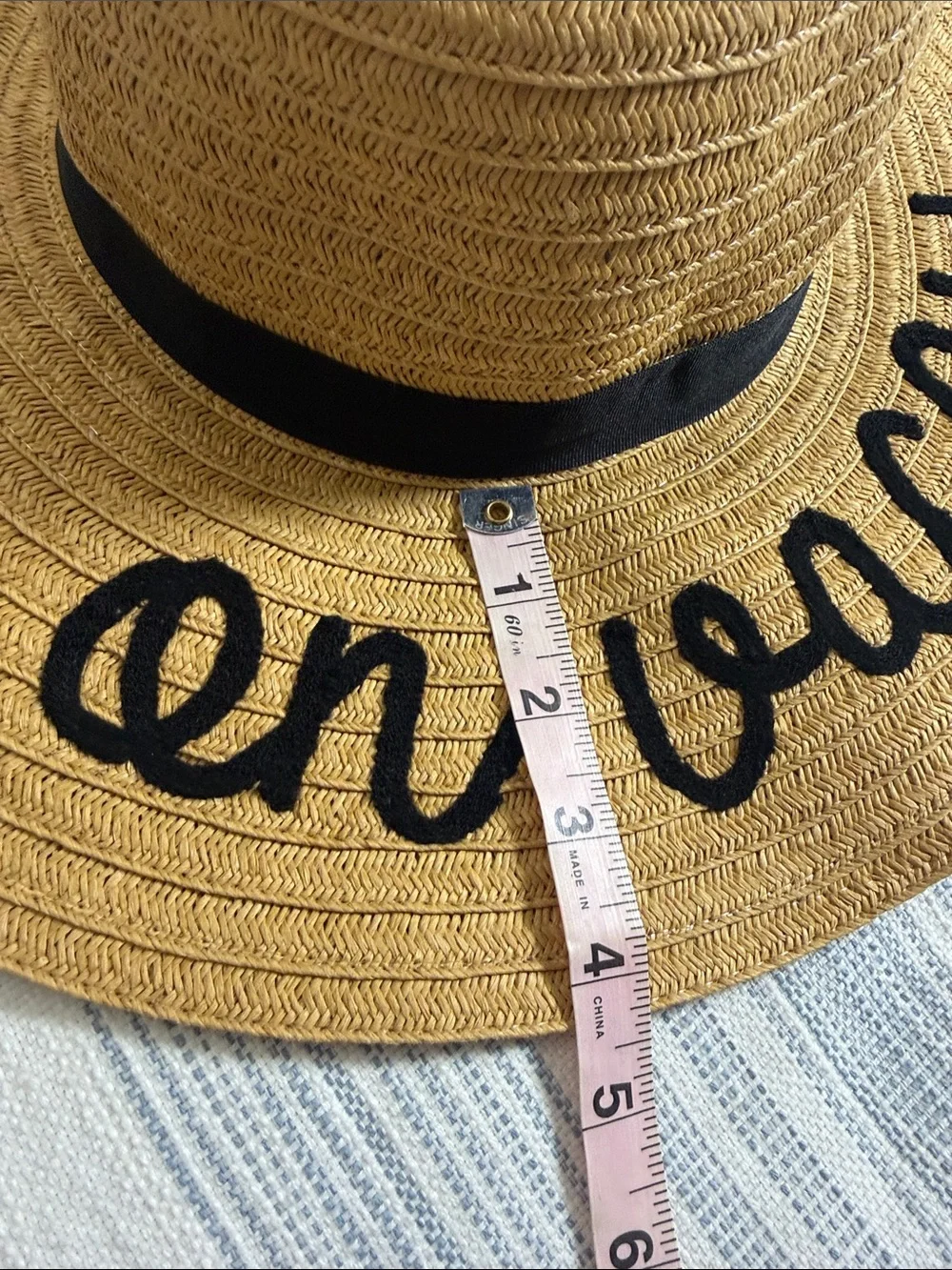 On Vacay Oversized Floppy Straw Sun Hat Embroidered Beach Vacation